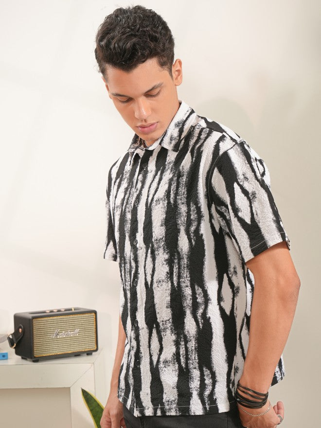 Locomotive Men White Printed Oversized Fit Casual Shirt - White - Image 4
