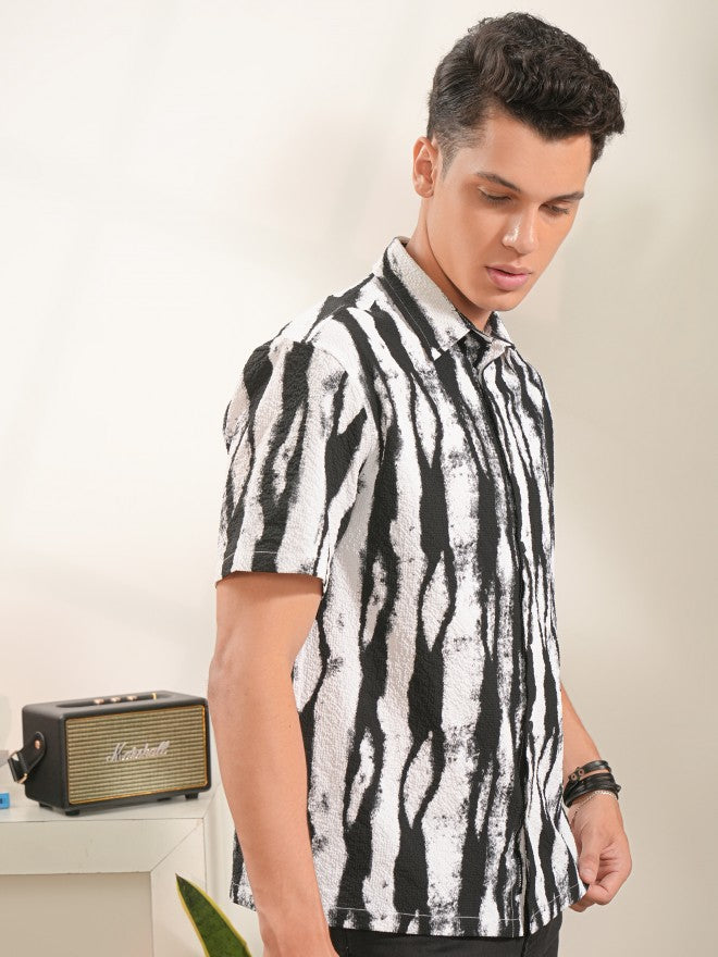 Locomotive Men White Printed Oversized Fit Casual Shirt - White - Image 6