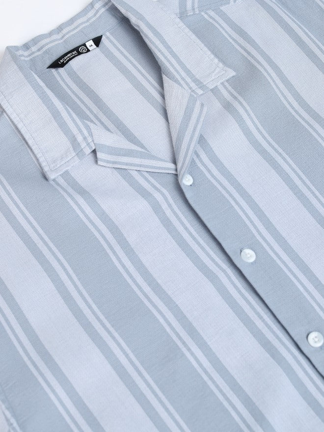 Locomotive Premium Men Blue Striped Relaxed Fit Casual Shirt - Blue - Image 8