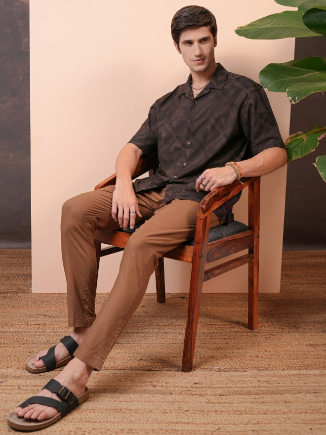 Locomotive Men Brown Printed Oversized Fit Casual Shirt - Brown - Image 2