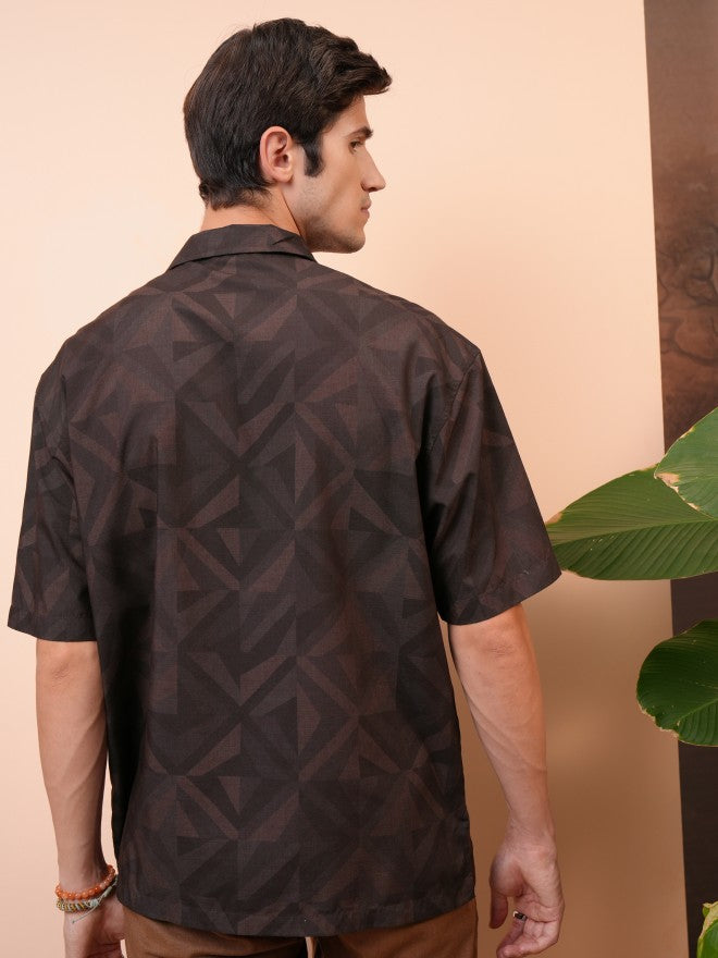 Locomotive Men Brown Printed Oversized Fit Casual Shirt - Brown - Image 3