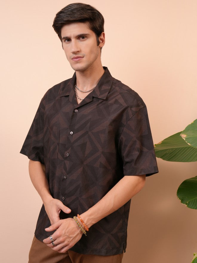 Locomotive Men Brown Printed Oversized Fit Casual Shirt - Brown - Image 4
