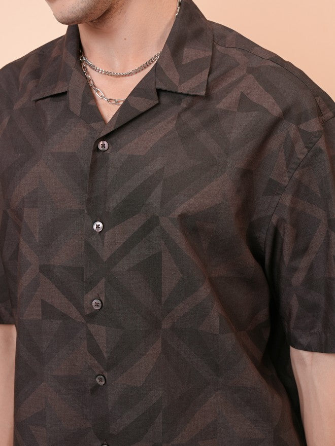 Locomotive Men Brown Printed Oversized Fit Casual Shirt - Brown - Image 5