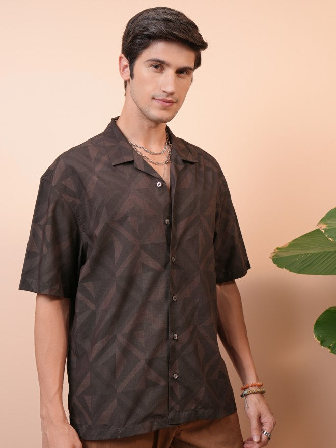 Locomotive Men Brown Printed Oversized Fit Casual Shirt - Brown - Image 6