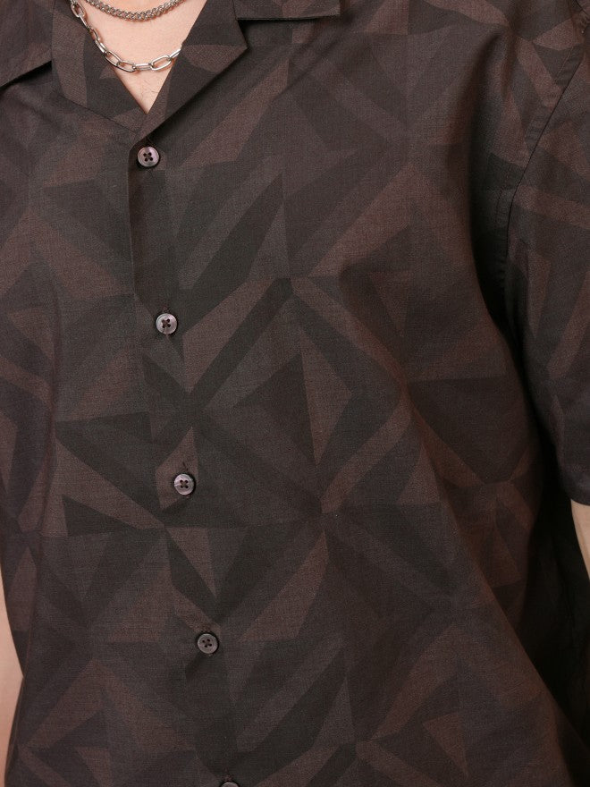 Locomotive Men Brown Printed Oversized Fit Casual Shirt - Brown - Image 7