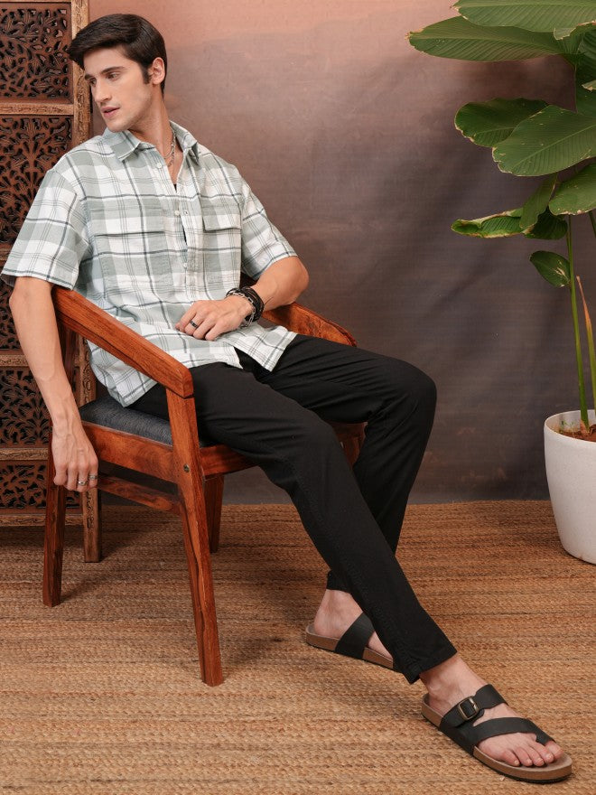Locomotive Men Grey Checked Oversized Fit Casual Shirt - Grey - Image 2