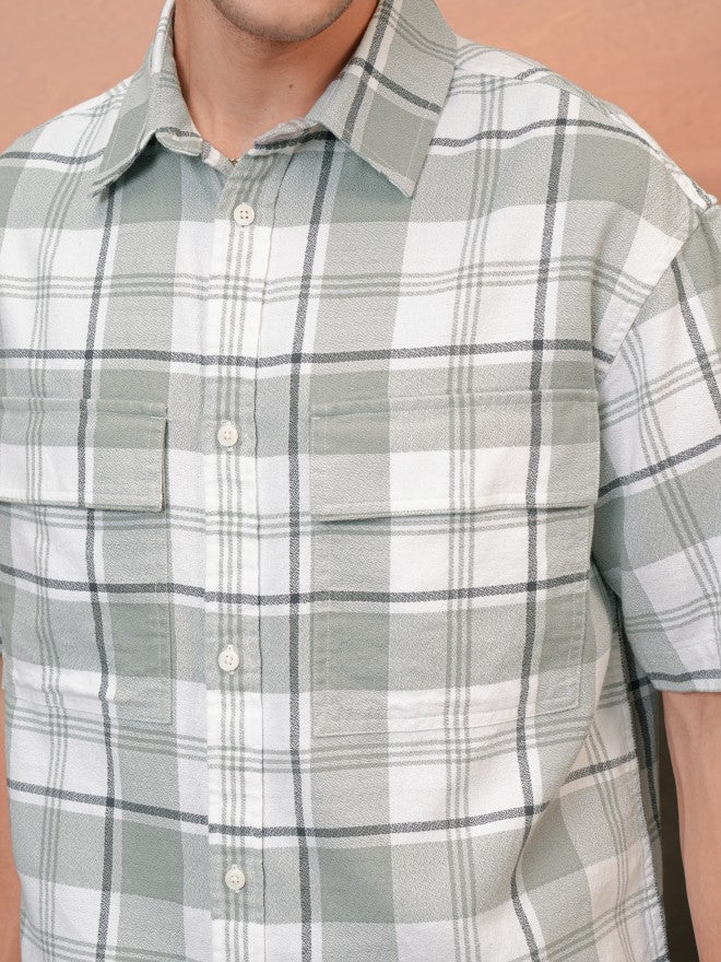 Locomotive Men Grey Checked Oversized Fit Casual Shirt - Grey - Image 5