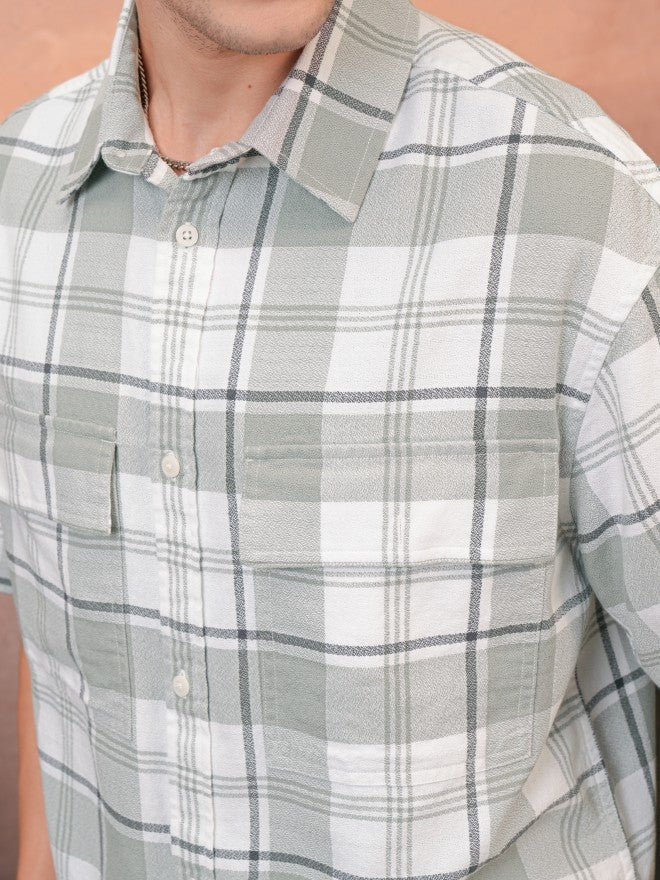 Locomotive Men Grey Checked Oversized Fit Casual Shirt - Grey - Image 7