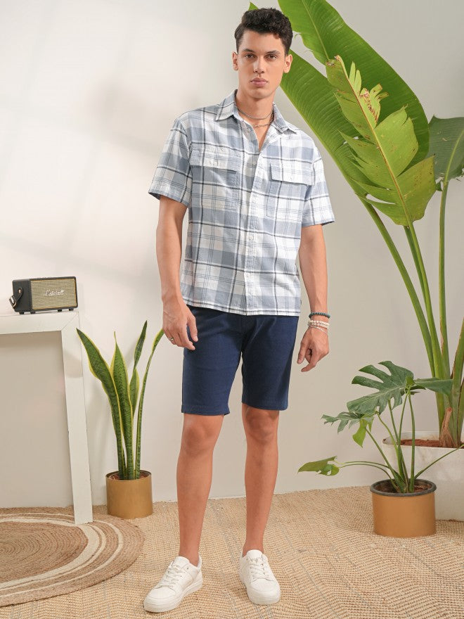 Locomotive Men Blue Checked Oversized Fit Casual Shirt - Blue - Image 2