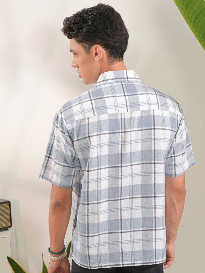 Locomotive Men Blue Checked Oversized Fit Casual Shirt - Blue - Image 3