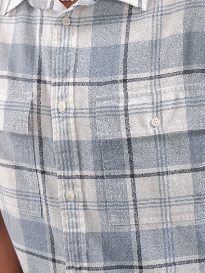 Locomotive Men Blue Checked Oversized Fit Casual Shirt - Blue - Image 8