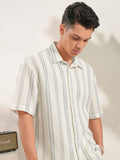 Locomotive Men Off White Striped Oversized Fit Casual Shirt - Off White - Image 1