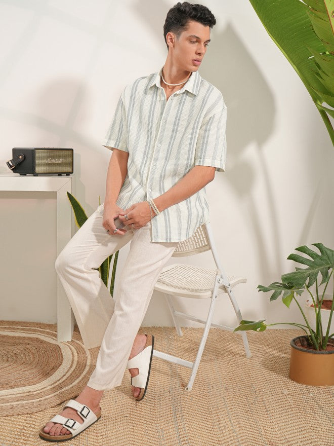Locomotive Men Off White Striped Oversized Fit Casual Shirt - Off White - Image 2