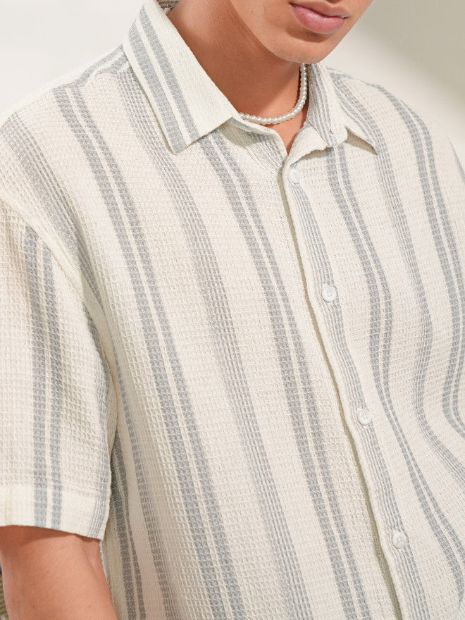 Locomotive Men Off White Striped Oversized Fit Casual Shirt - Off White - Image 5