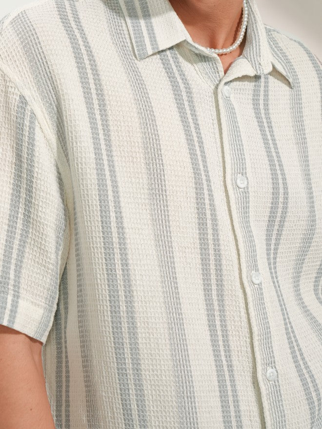 Locomotive Men Off White Striped Oversized Fit Casual Shirt - Off White - Image 7