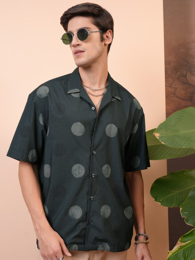 Locomotive Men Green Printed Oversized Fit Casual Shirt - Green - Image 1