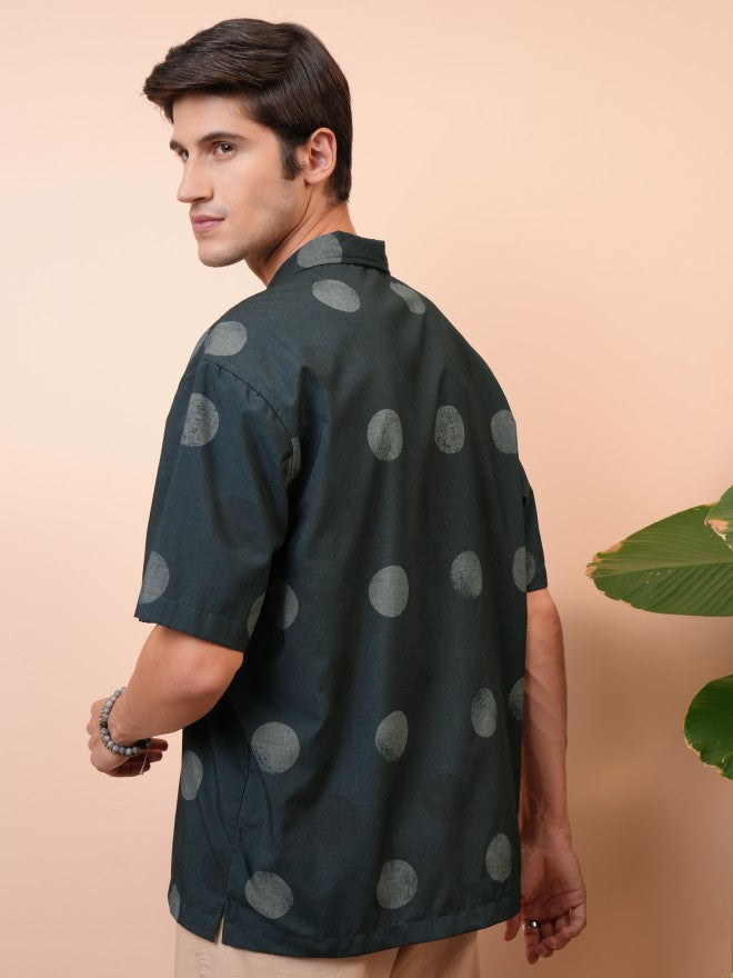 Locomotive Men Green Printed Oversized Fit Casual Shirt - Green - Image 3