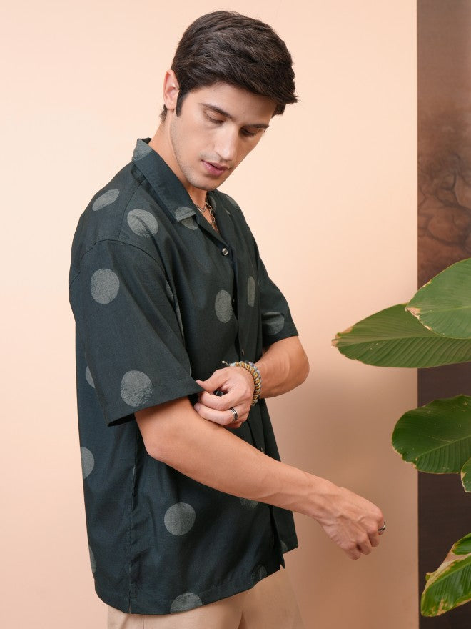 Locomotive Men Green Printed Oversized Fit Casual Shirt - Green - Image 6
