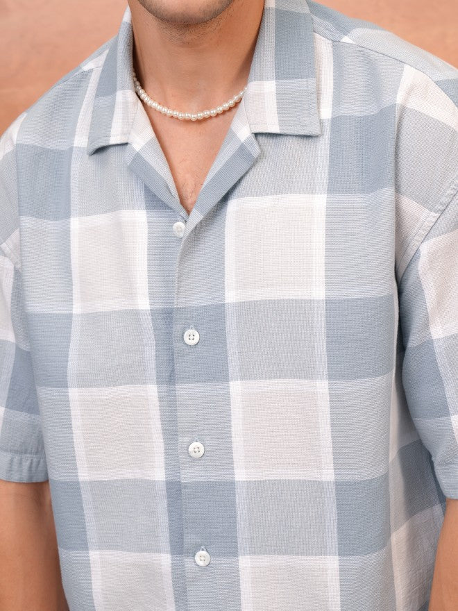 Locomotive Men Blue Checked Oversized Fit Casual Shirt - Blue - Image 5
