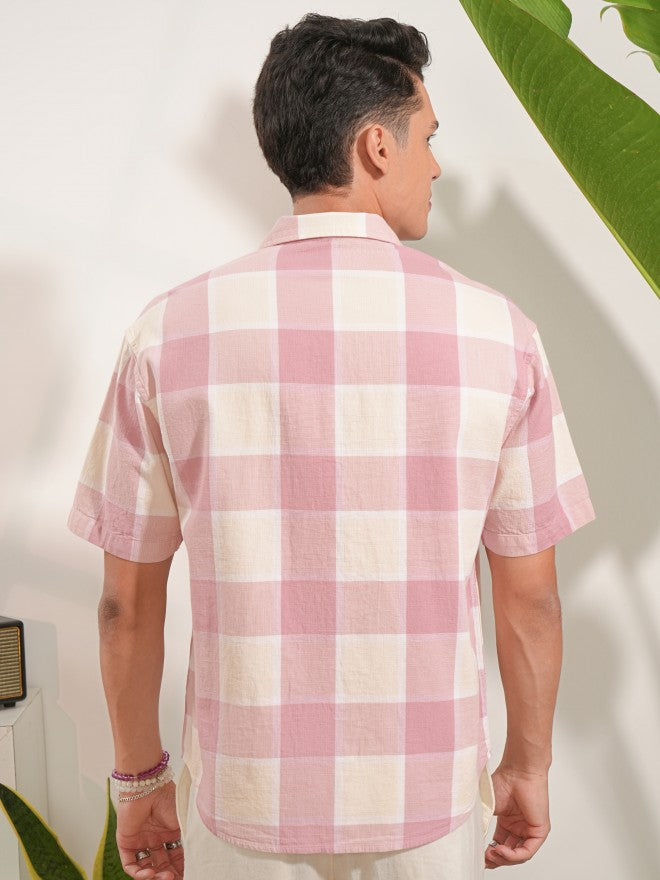 Locomotive Men Pink Checked Oversized Fit Casual Shirt - Pink - Image 3
