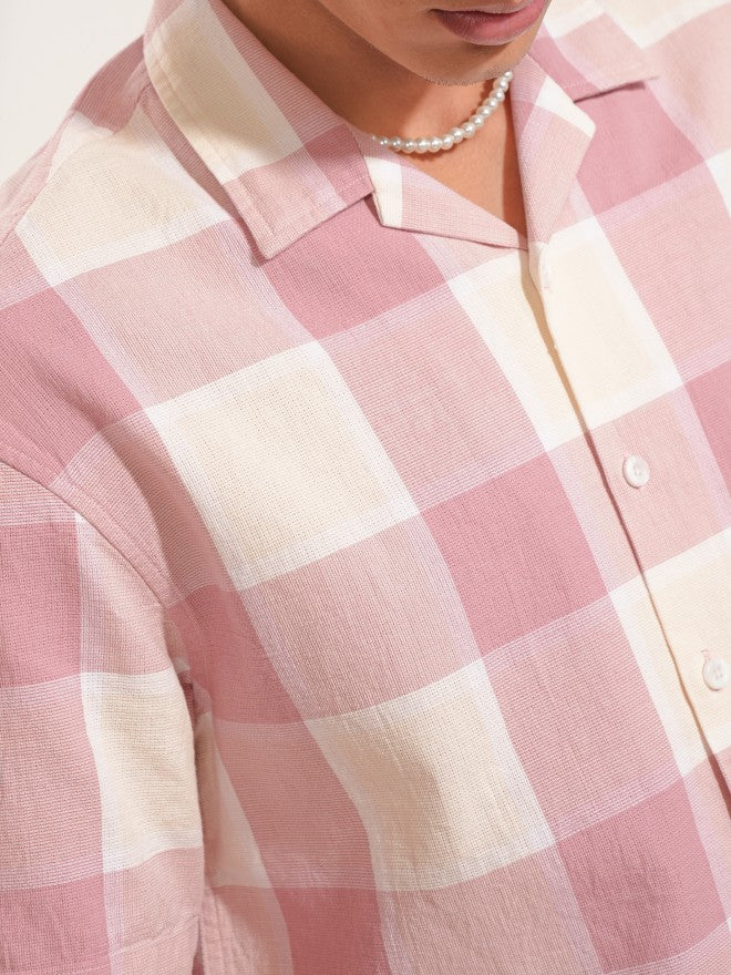 Locomotive Men Pink Checked Oversized Fit Casual Shirt - Pink - Image 8
