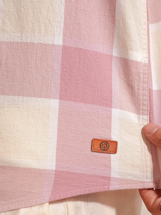 Locomotive Men Pink Checked Oversized Fit Casual Shirt - Pink - Image 9