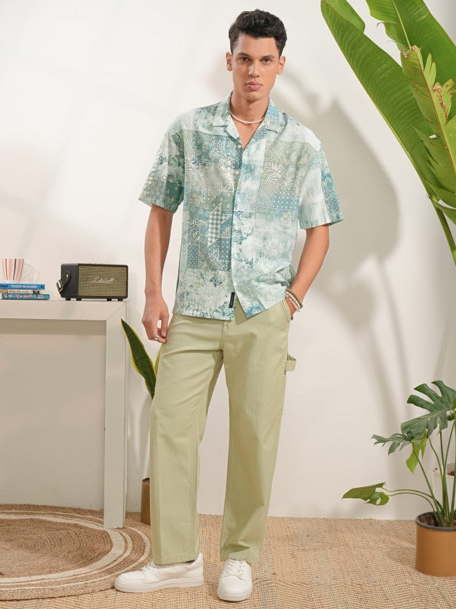 Locomotive Men Green Printed Oversized Fit Casual Shirt - Green - Image 2