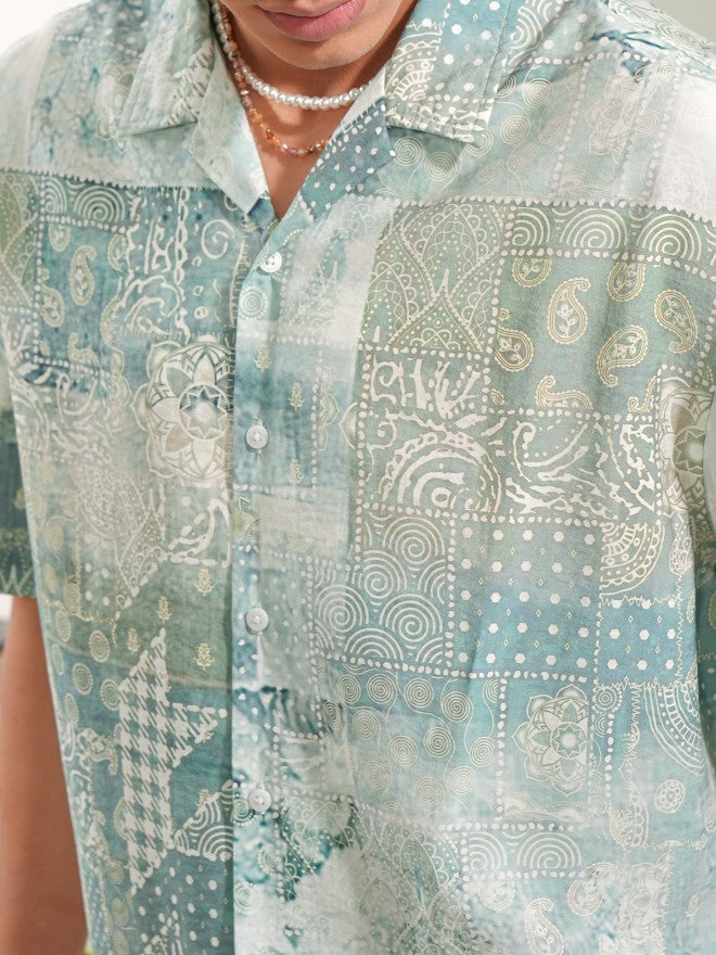 Locomotive Men Green Printed Oversized Fit Casual Shirt - Green - Image 5