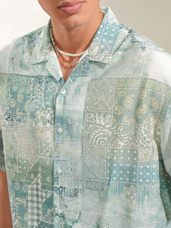 Locomotive Men Green Printed Oversized Fit Casual Shirt - Green - Image 7