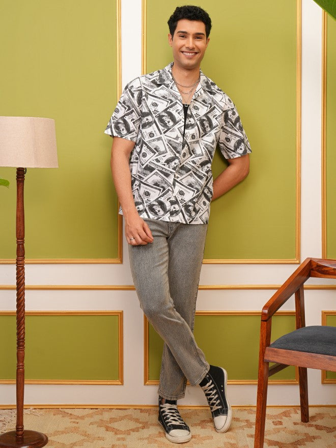 Locomotive Premium Men White Printed Oversized Fit Casual Shirt - White - Image 2