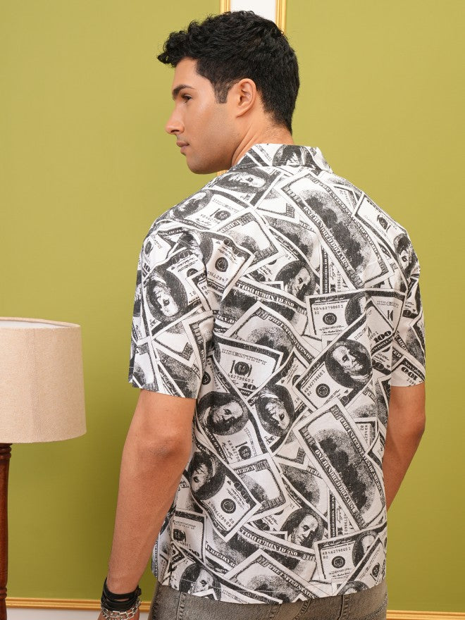 Locomotive Premium Men White Printed Oversized Fit Casual Shirt - White - Image 3