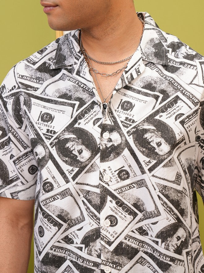 Locomotive Premium Men White Printed Oversized Fit Casual Shirt - White - Image 5