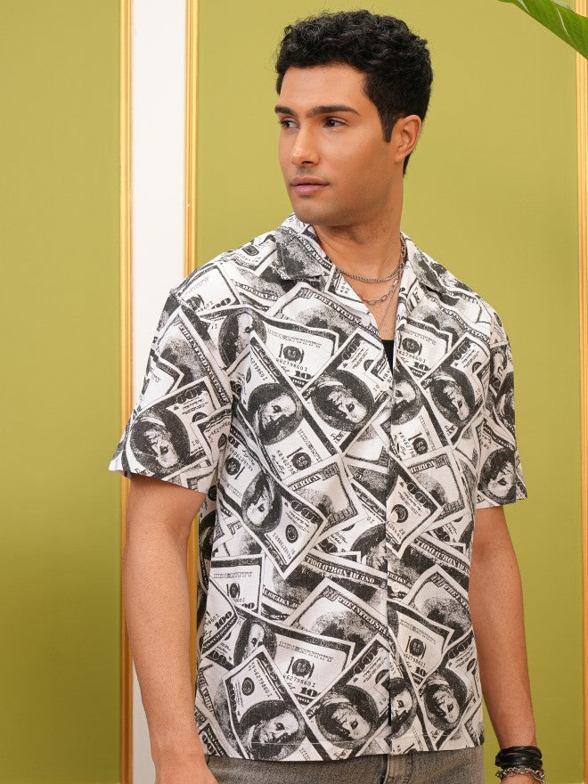 Locomotive Premium Men White Printed Oversized Fit Casual Shirt - White - Image 6