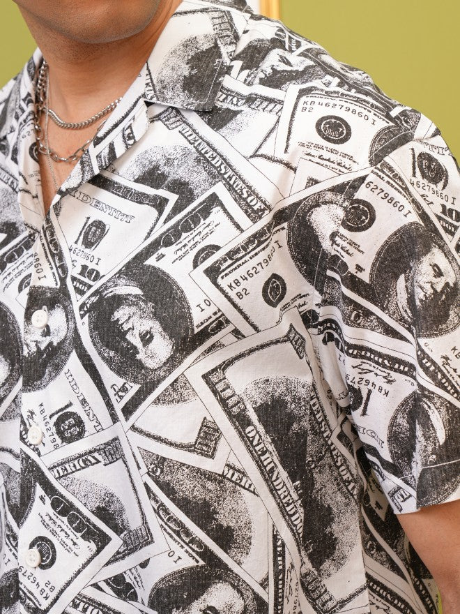 Locomotive Premium Men White Printed Oversized Fit Casual Shirt - White - Image 7
