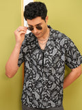 Locomotive Premium Men Black Printed Oversized Fit Casual Shirt - Black - Image 1