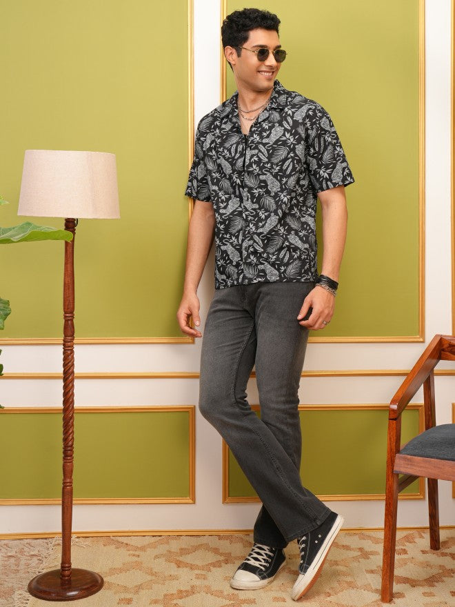 Locomotive Premium Men Black Printed Oversized Fit Casual Shirt - Black - Image 2