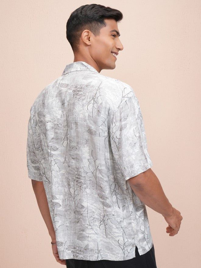 Locomotive Men Grey Printed Oversized Fit Casual Shirt - Grey - Image 3