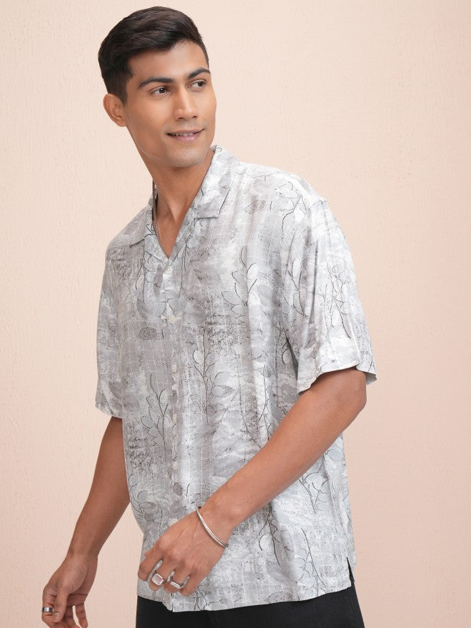 Locomotive Men Grey Printed Oversized Fit Casual Shirt - Grey - Image 4