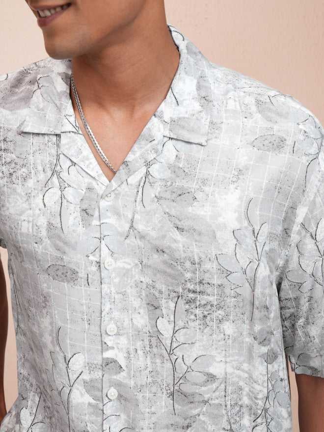 Locomotive Men Grey Printed Oversized Fit Casual Shirt - Grey - Image 5