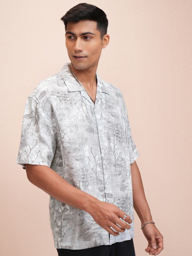 Locomotive Men Grey Printed Oversized Fit Casual Shirt - Grey - Image 6
