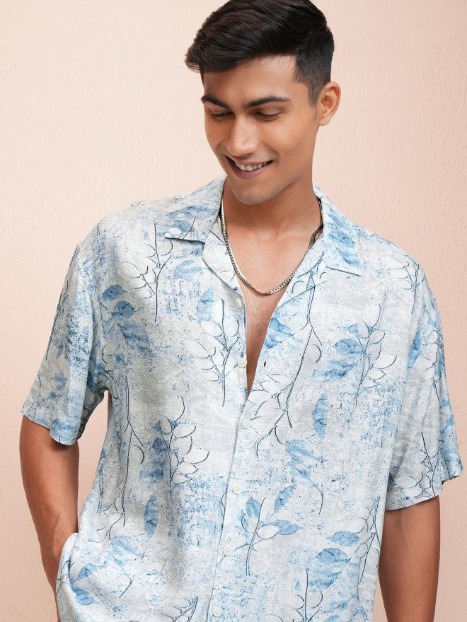 Locomotive Men Blue Printed Oversized Fit Casual Shirt - Blue - Image 1