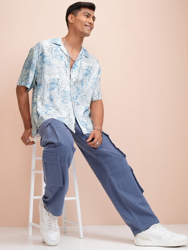 Locomotive Men Blue Printed Oversized Fit Casual Shirt - Blue - Image 2
