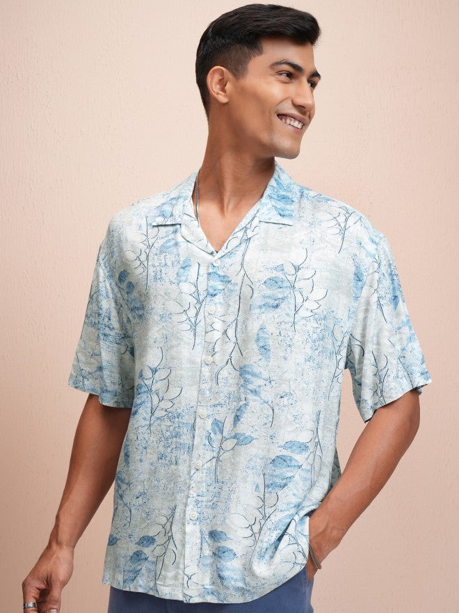 Locomotive Men Blue Printed Oversized Fit Casual Shirt - Blue - Image 4