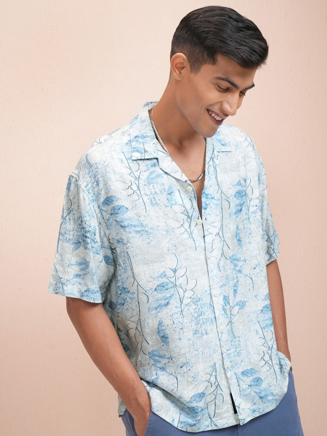 Locomotive Men Blue Printed Oversized Fit Casual Shirt - Blue - Image 6