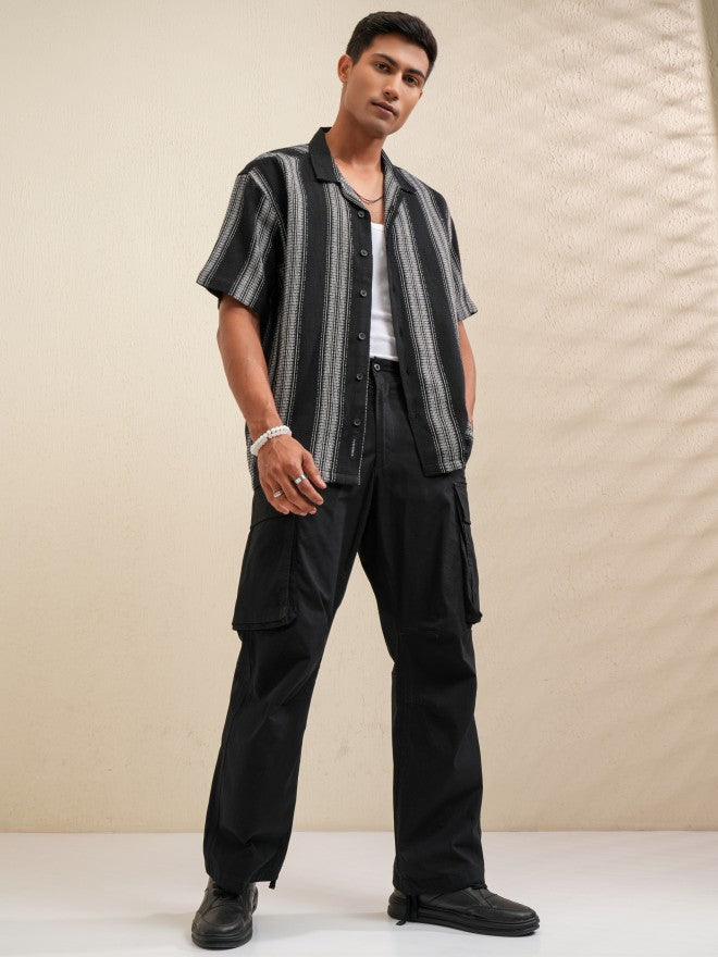 Locomotive Men Black Striped Oversized Fit Casual Shirt - Black - Image 2