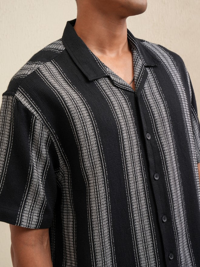 Locomotive Men Black Striped Oversized Fit Casual Shirt - Black - Image 5