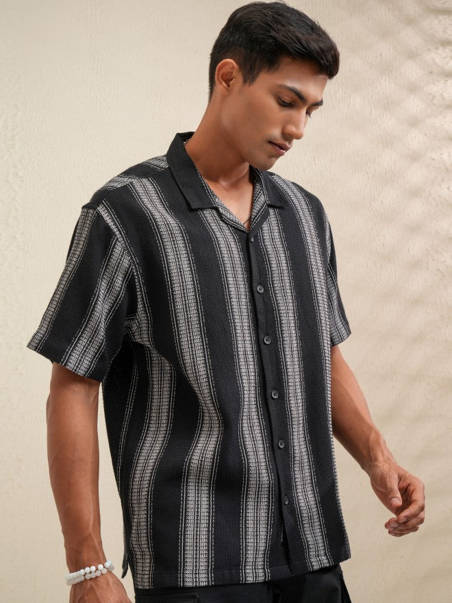 Locomotive Men Black Striped Oversized Fit Casual Shirt - Black - Image 6