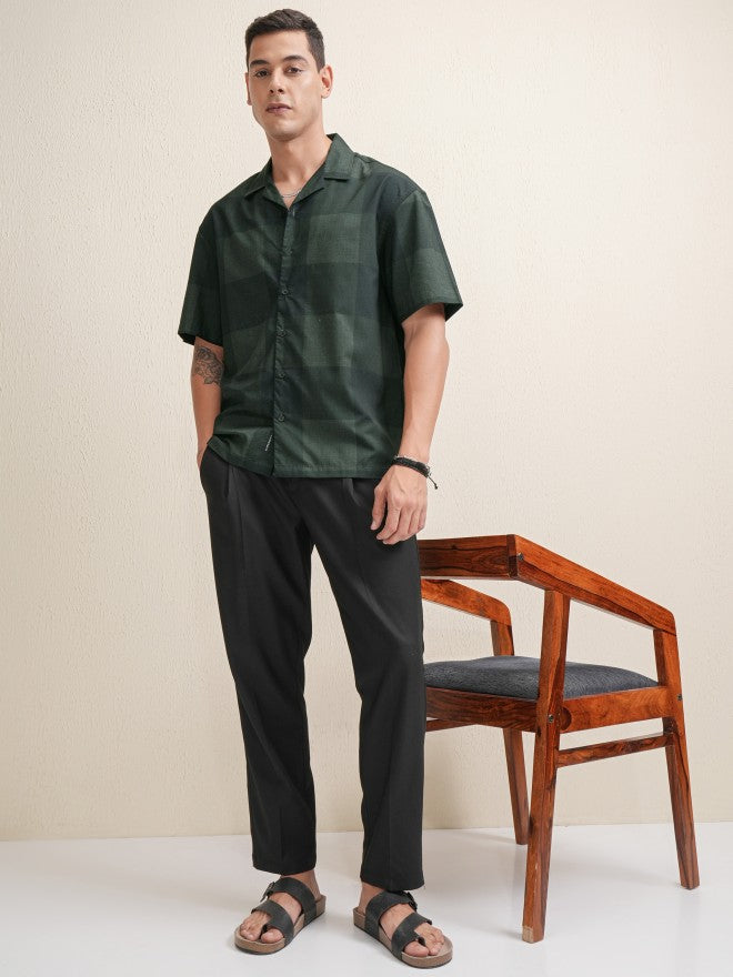 Locomotive Premium Men Green Checked Oversized Fit Casual Shirt - Green - Image 2