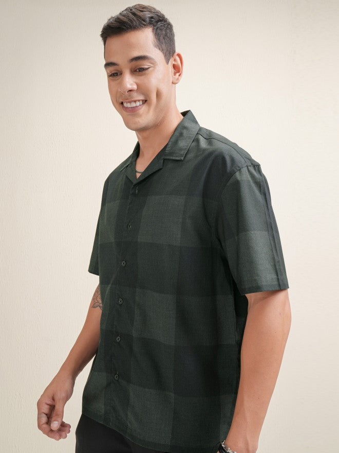 Locomotive Premium Men Green Checked Oversized Fit Casual Shirt - Green - Image 4