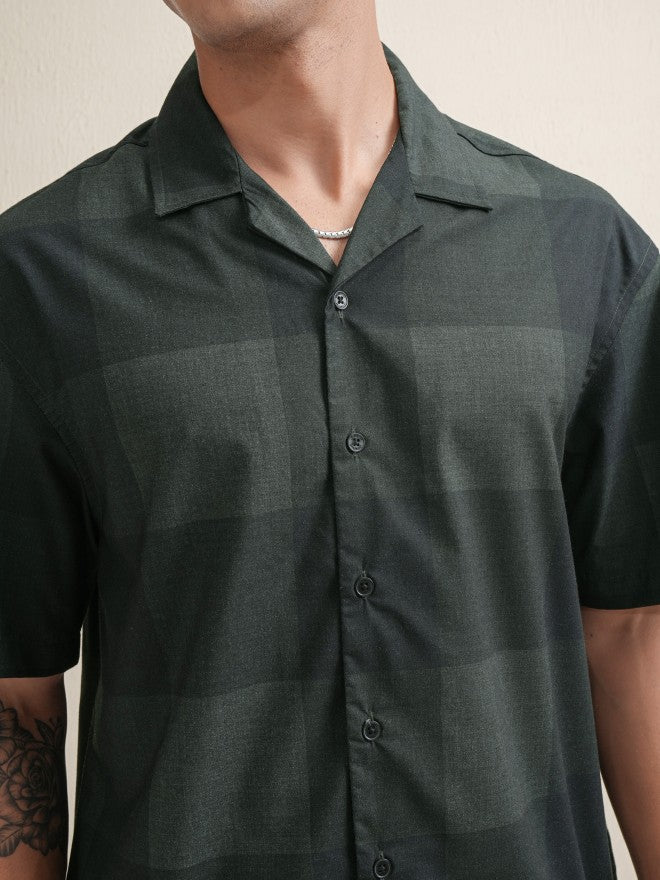 Locomotive Premium Men Green Checked Oversized Fit Casual Shirt - Green - Image 5